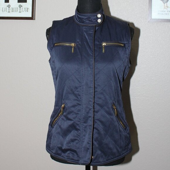 Pendleton Womens Navy Camas Vest Gold Hardware Faux Leather Trim Quilted Size Sm - Picture 1 of 10